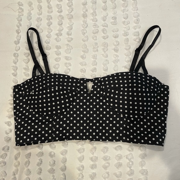 black and White Polka Dot Cropped Tank w padding and adjustable straps - Picture 2 of 5